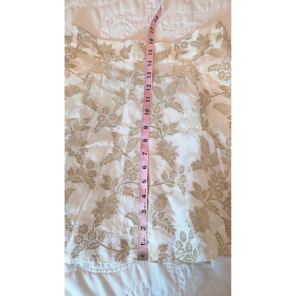 by TiMo White Gold Metallic Floral Brocade Mini Skirt Womens Size S Luxe Elegant - Picture 7 of 13